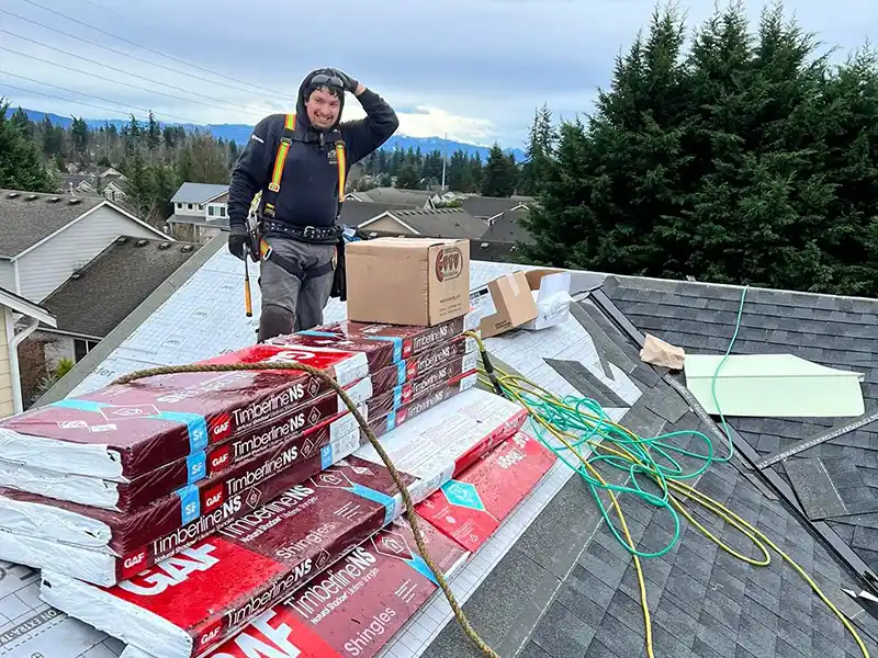Roof replacement job in progress